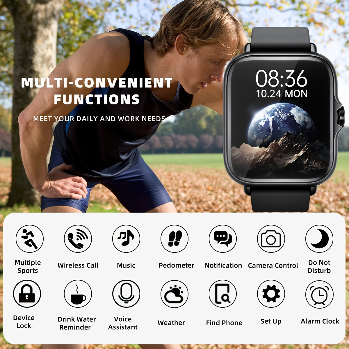 Sports Smart Watch, 4.65cm Full Touch Screen Display with Message, Answer Make Call Smartwatch, Sleep Monitoring, Sports Pedometer, Information Alerts, for iPhone Android Phones, Smartbands Fitness Watch for Women Men Friend Gift, Birthday Gift