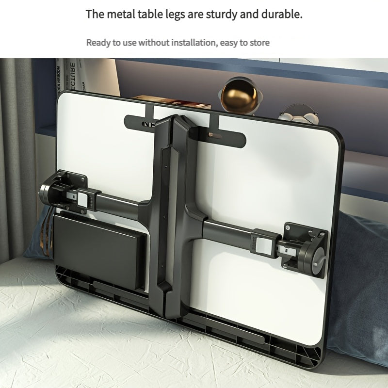 Adjustable Height Foldable Bed Desk with Laptop Stand & Storage Shelves - Ergonomic Rolling Cart for Dorm, Home Office, Car - Portable Compact Study Table with Black Golden Geometric Design, Desk for Bedroom, Quality Materials, Durable Construction