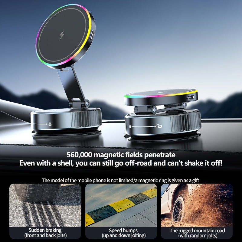 15W Wireless Charging Phone Holder/ Car Charger/Convenient And Fast Charging/Increasing Installation Ease + Colorful Light/Adjustable Phone Holder/ Magnetic Wireless Charging Phone Holder