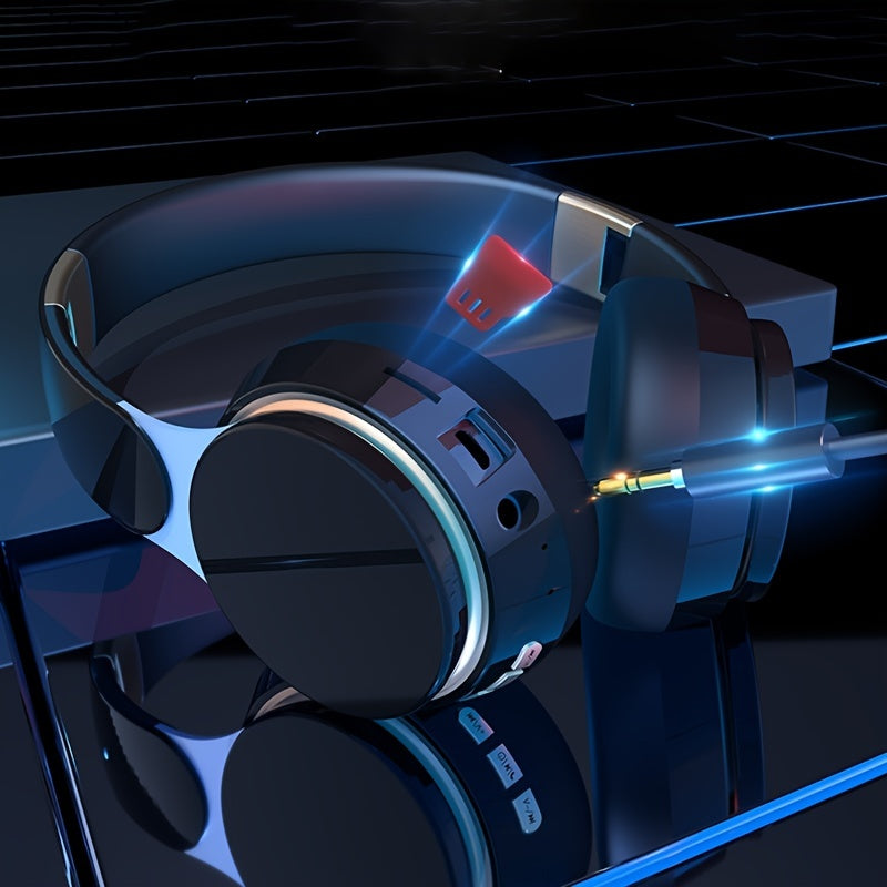 Wireless Over-Ear Headphones FG-07S - Wireless 5.2 Stereo Sound, Foldable Design, Built-in Mic, Volume Control, Black with Blue Accents, Perfect for Running, Sports & Gifts