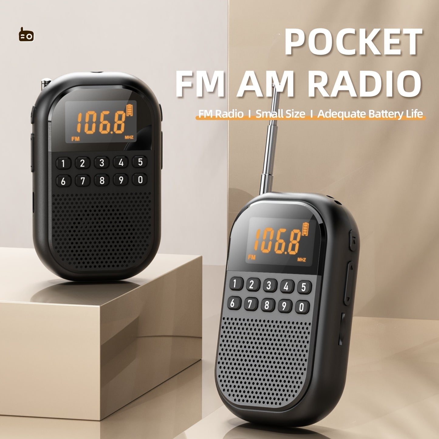 Mini FM/AM Portable Radio with Wireless, Card Slot and Charging Three Search Methods + Multiple Mode Selection Wireless Plug-in Radio Suitable for Outdoor Use