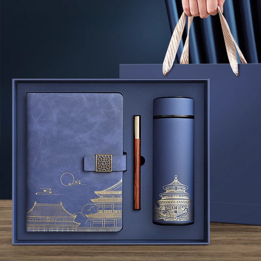 Forbidden City-Themed Gift Set with Insulated Mug & Notebook - Smooth Finish, Dotted Lines, Perfect for Daily Office Use & Corporate Gifting