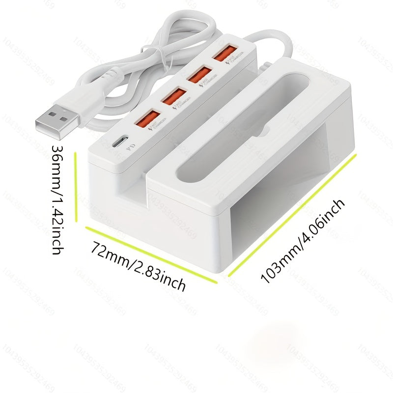 USB Expander, 5-in-1 Multifunctional Charger with Built-in Phone Holder and Amplifier, Compact and Portable Design, Perfect for Home Office and Outdoor Activities, Tech Fashion Product