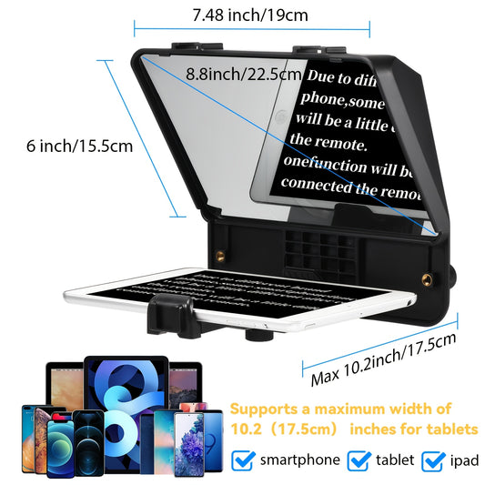 INMEI Teleprompter with Wireless Remote for iPad/Tablet/Smartphone - Supports Up to 27.94cm Screens, Wide Angle Lens, Adjustable Mounting Bracket & Durable Portable Case for Live Streaming, Video Recording, Teleprompter for Tablet, Professional Streaming