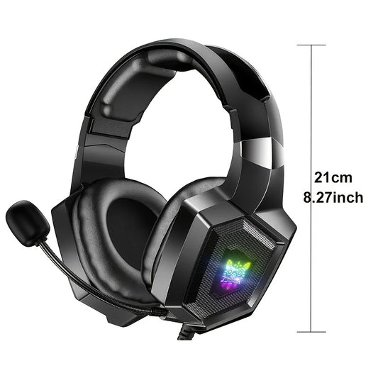 ONIKUMA K8 Black Wired Gaming Headset with Dynamic RGB Surround Sound, 360° Flexible Noise-Cancelling Mic, Comfortable Cushioned Ear Cups - USB Powered for PC & Laptop, Sleek Modern Design, Laptop Audio Gear | Vibrant Rgb Lighting | Comfortable Ear Cups,
