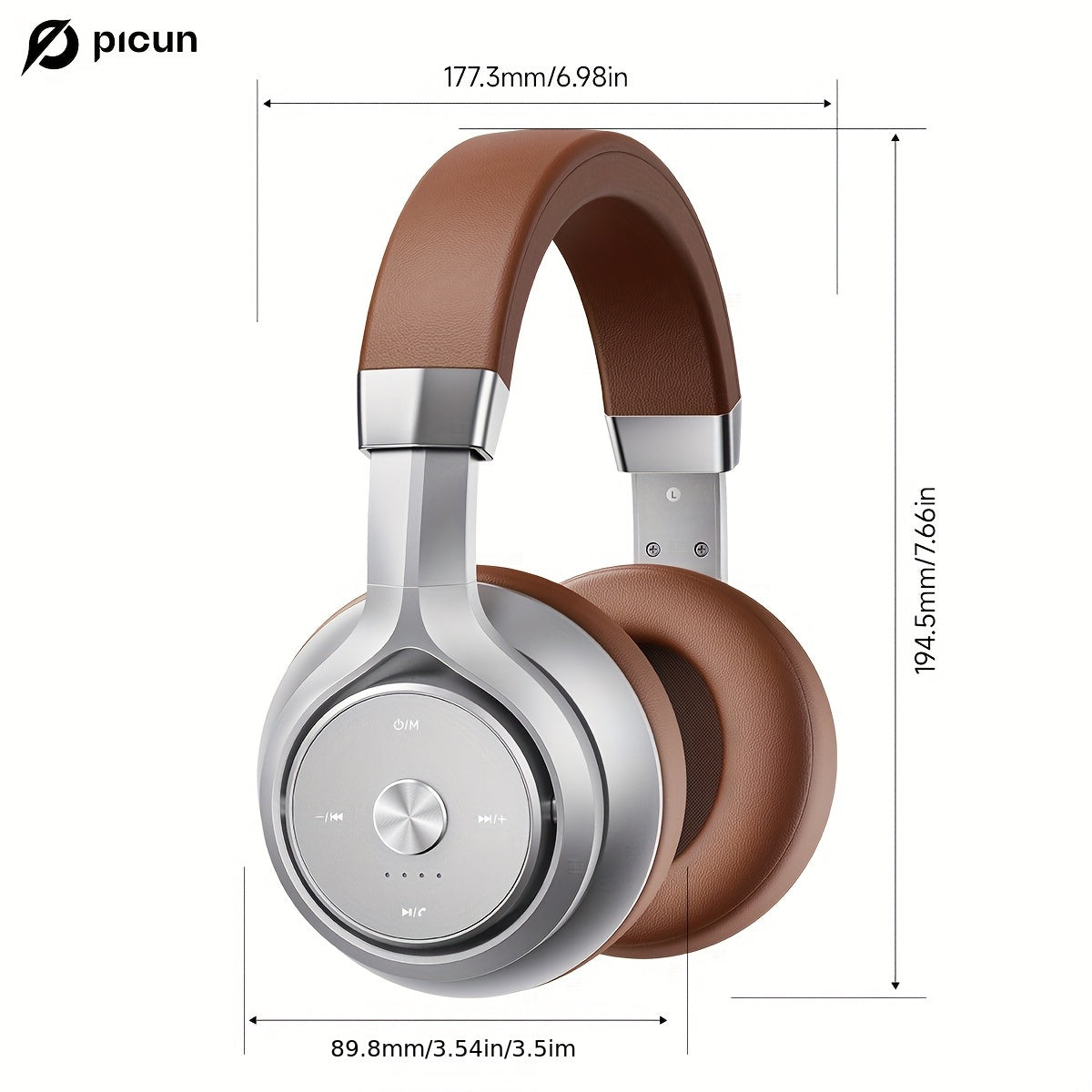 PICUN P28X Wireless Headphones with 35-Hour Battery, Built-In Power Display, Double Diaphragm & Rotating Design, Low Latency for Travel/Fitness, 3.5mm Jack, Type-C Charging, Plastic Material, Closed-Ear Design, for Smartphone, Fitness Headphones, Sleek H