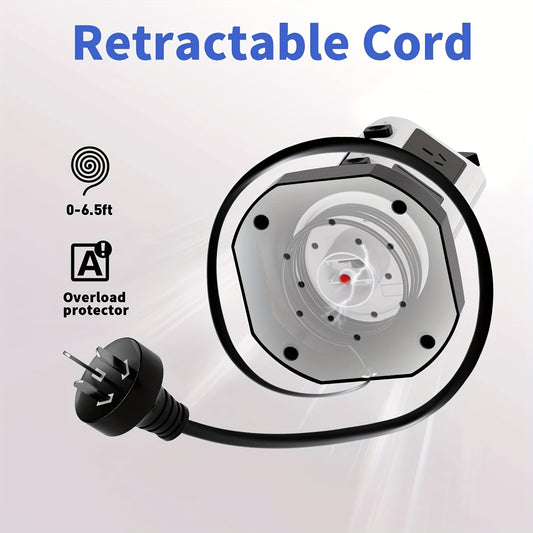 14in 1 tower power board with retractable power cord, overload protection, 10 Australian standard AC sockets with independent layered switches and USB charging sockets, suitable for use in offices, study rooms, homes, and schools