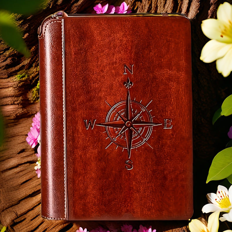 A5 Compass Notebook - Elegant Brown Hardcover Journal Diary with Compass Rose, 400 Pages, Thick 100GSM Paper, Built-in Bookmark, for Writing, Travel, Office, School - Perfect Gift for Writers, Artists, Students, Professionals - Men & Women, Diary Noteboo
