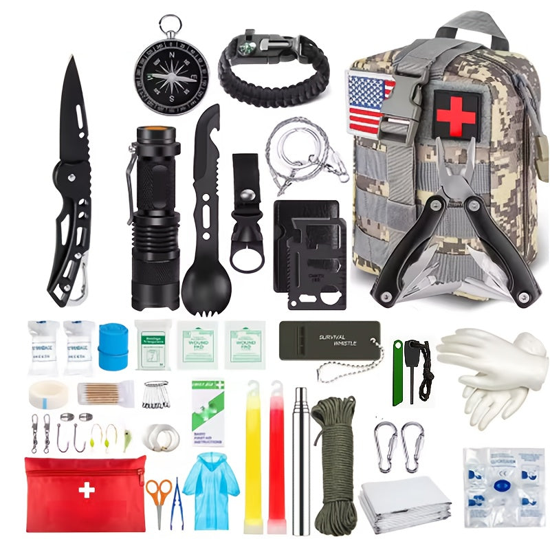 100in 1 Emergency Survival Kit with Survival Gear Tools First Aid for Outdoor Adventure Hiking Hunting