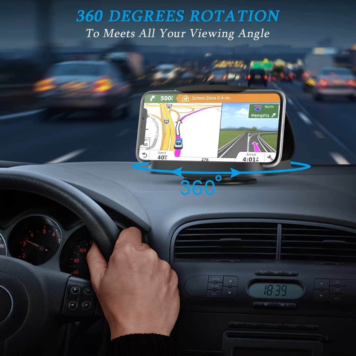 [Secure Anti-Slip Rotatable Mount] 360° Rotatable ABS Car Phone Holder - Dashboard Mount, Waterproof, Universal Vehicle Smartphone Cradle with Rectangle Shape, Auto-Compatible - Multi-Angle View, Secure Anti-Slip Grip, Rotatable Mount Feature