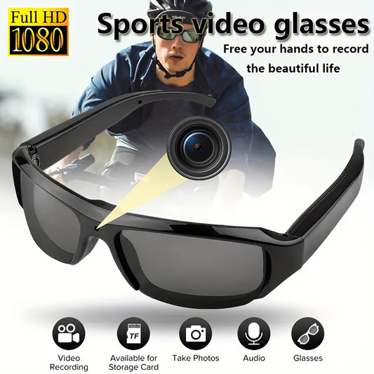 1pc smart 1080P audio glasses, wearable video glasses outdoor safety DVR sports recorder 1080P recorder equipped with 64G memory card, suitable for sports, outdoor and daily wear