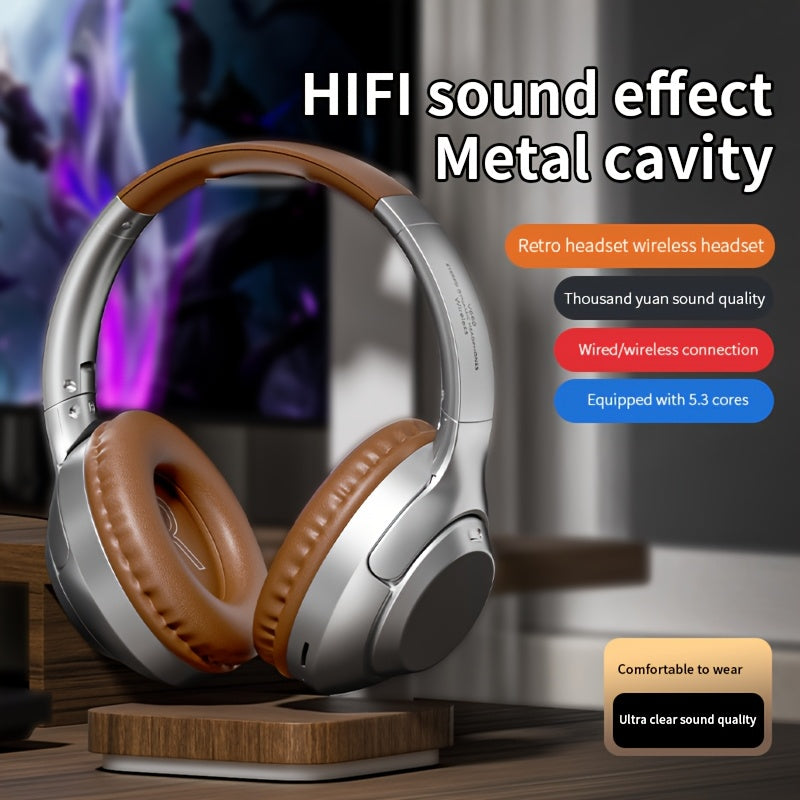 New Retro Style Wireless Headphones, Comfortable Foldable Headphones, Suitable for Tablets/Tvs/Mobile Phones/Birthday/Travel Gifts. Wireless Headphones with Foldable Soundproof Headphones, Comfortable Leather And Wireless Headphones for Matching