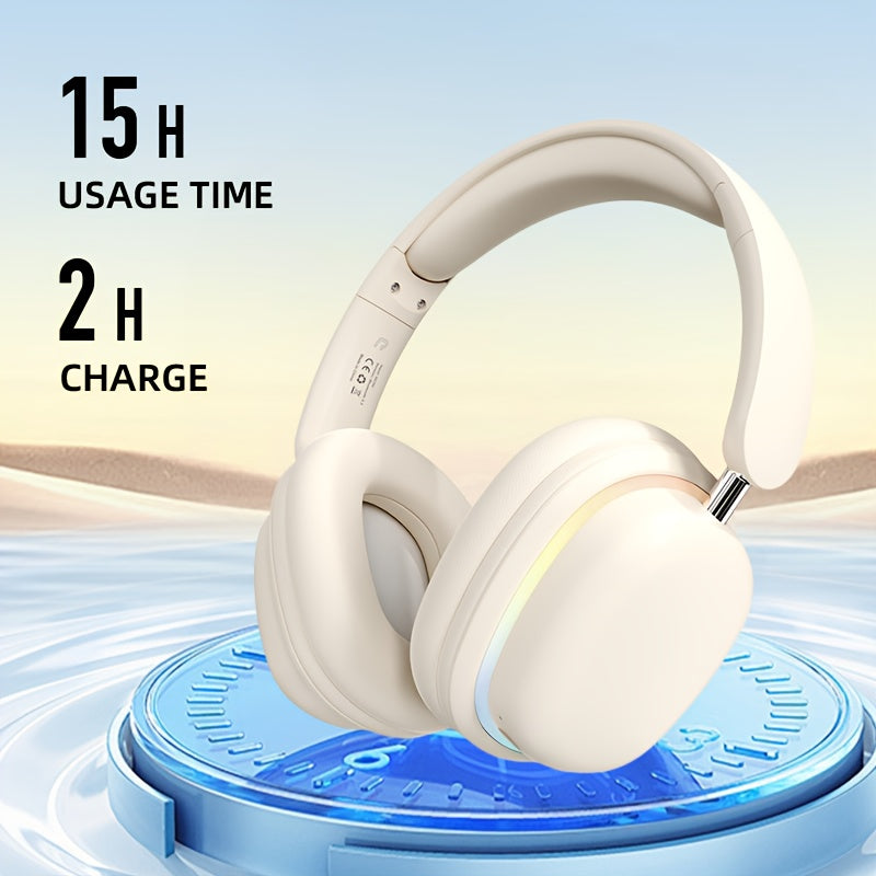 New Wireless Headphones, Foldable, Noise Cancelling, Stereo, Low Game Latency, Comfortable Faux Leather, Exquisite Electroplating, Pain-Free Round Cotton V5.3, HD Calling, HIFI Bass, Long Battery Life, Suitable for Running and Jumping Rope, etc., Electro