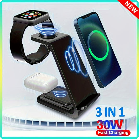 A 3-In-1 Charging Station for Iphone, Compatible with for iphone 15, 14, 13, 12, 11, X Pro Max, And a Wireless Charger for Apple Watch - a Charging Dock for Airpods.