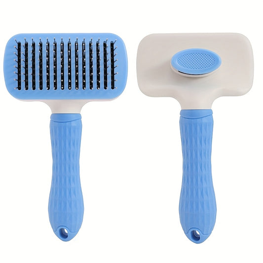 A Silicone Dog Brush with an Easy-Clean Button, Designed for Effective Detangling And Hair Removal, Featuring an Ergonomic Handle Suitable for Dogs (Usable in All Seasons).