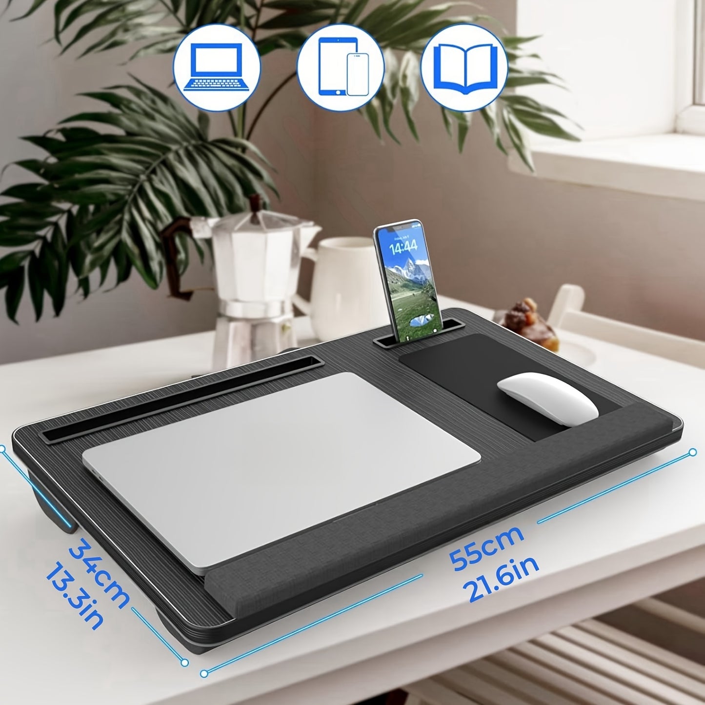 Laptop Desk, Portable Large Lap Desks for Adults for Bed, Up to Lap Pillow with Wrist Rest, Mouse Pad, Tablet Phone Slot, Portable Handle, Lap Desk for Laptop with Cushion﻿, Desk & Drawer Organizer for Home Storage