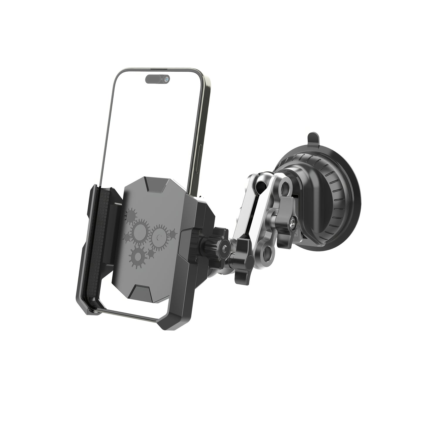 LRBH Aluminum Alloy Car Phone Mount with Adjustable Suction Cup & Metal Clamp Arm, 360° Rotatable Strong Grip for Video Recording, Vlog Shooting, Hands-Free Car Accessories, Car Phone Holder Mount, Geometric Pattern Design, Robust Materials