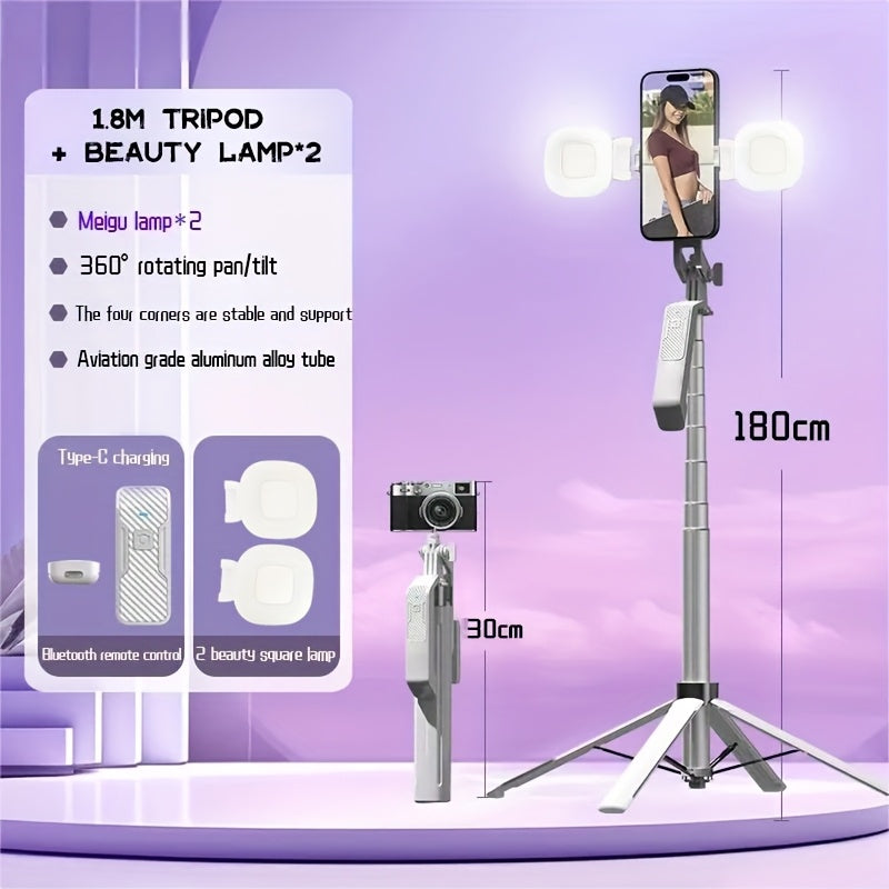 Wireless Selfie Stick Tripod with 360° Swivel Head, Anti-Shake, Integrated Phone Holder for Photography and Videography, Extends to 1.8 Meter/5.9 Feet, Photography Essentials | Portable Photography Gear | Durable Tripods
