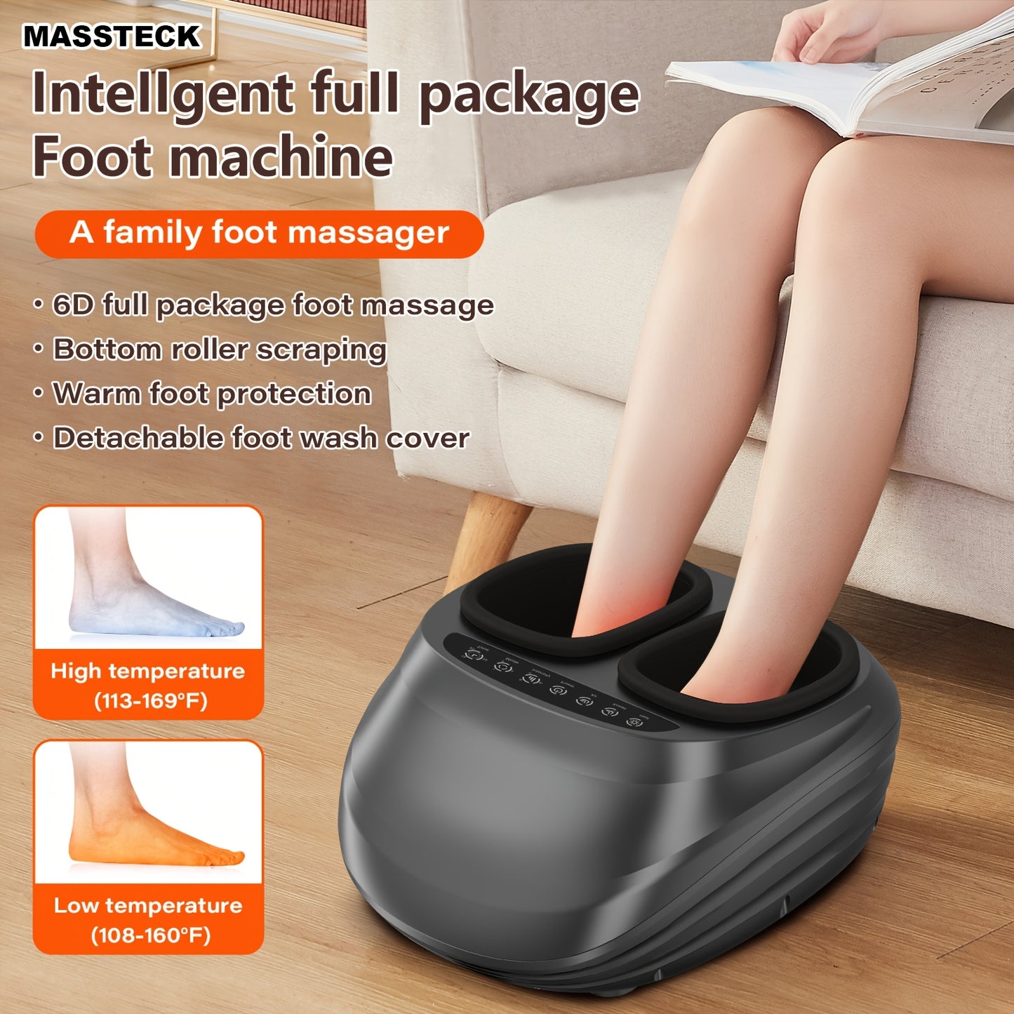 MASSTECK Shiatsu Foot Massager Machine with Soothing Heat, Deep Kneading Massage, Delivers for Tired Muscles & Plantar, for Home Or Office Use, Fits Feet Up to Men Size 12, Massage Gift for Mom/Dad/Women/Men