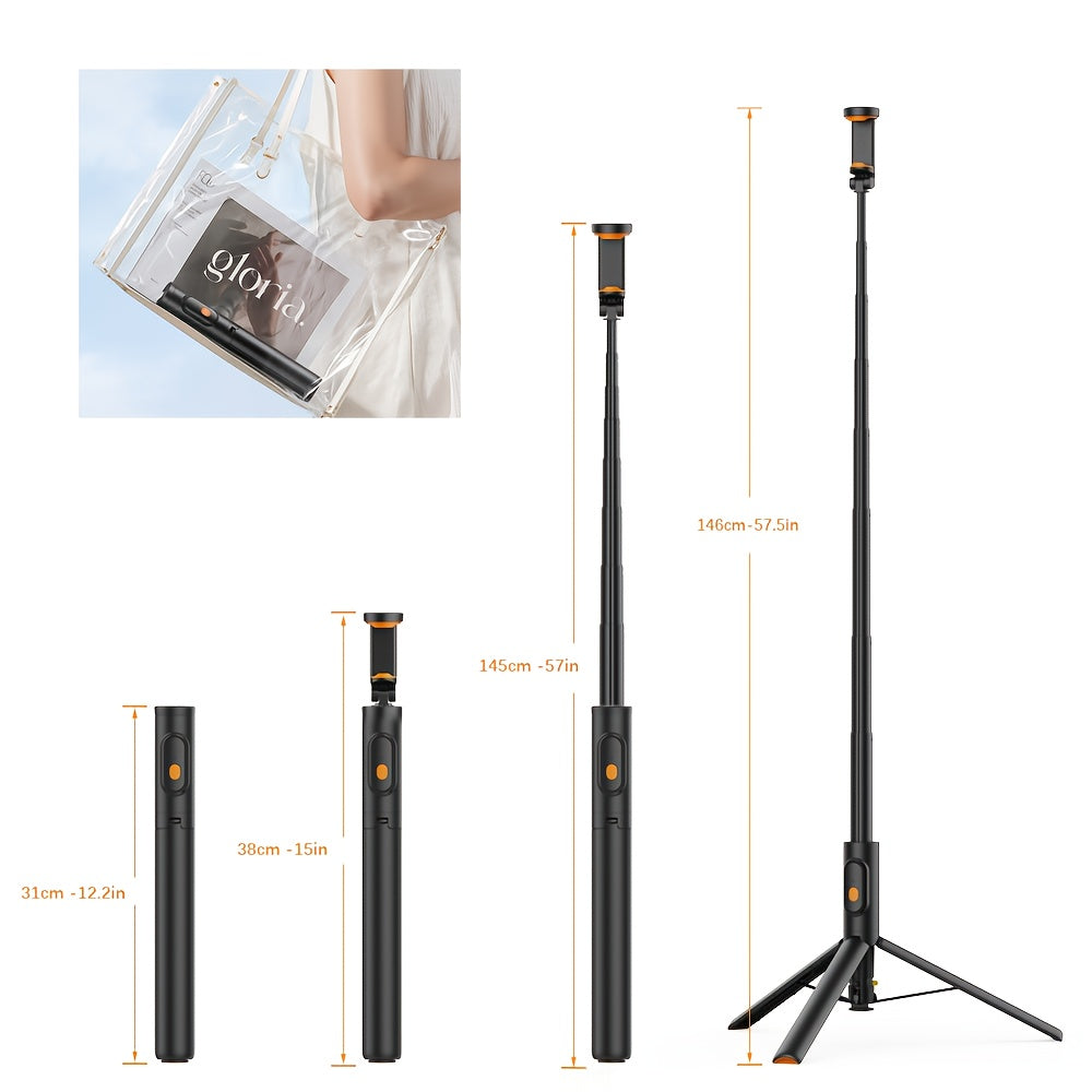 149.86cm All-In-1 Aluminum Selfie Stick Tripod with Remote, Extendable Travel Stand for Iphone 15/14/13 & Android (10.16-17.78cm), Portable for Recording/Selfie/Live/Tiktok」