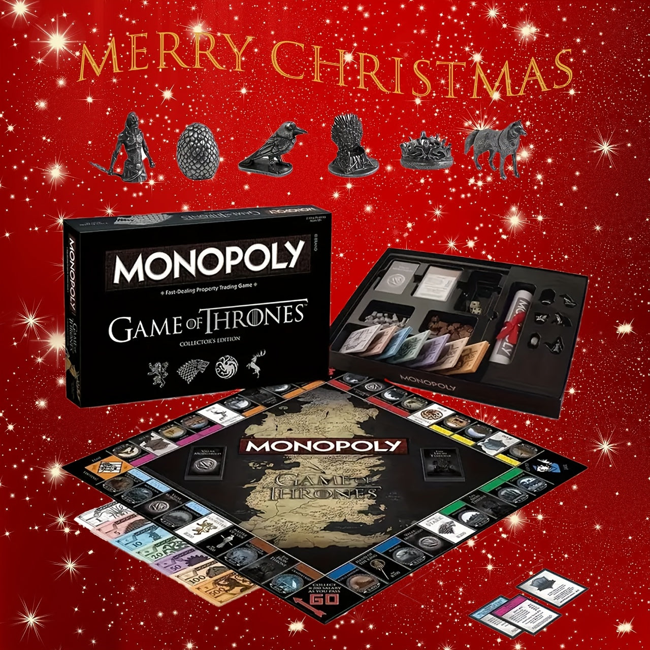 Game of Thrones Monopoly Deluxe Edition - Premium Board Game for Parties & Events, No Batteries Required, Collectible Figures, Premium Quality, Party Game|Themed Board Game|Durable Game Pieces, Game of Thrones Party