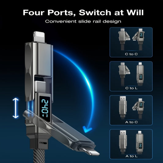 Macha Zinc Alloy 240W MAX 5A 4-in-1 High-Speed Charging Data Cable with Real-Time Digital Display, Compatible with Samsung, S23, S21, One Plus, Mi 13, Huawei, OPPO, iPhone Series - Data Transfer Support, Matte Finish, USB Charging, Male to Male Connector