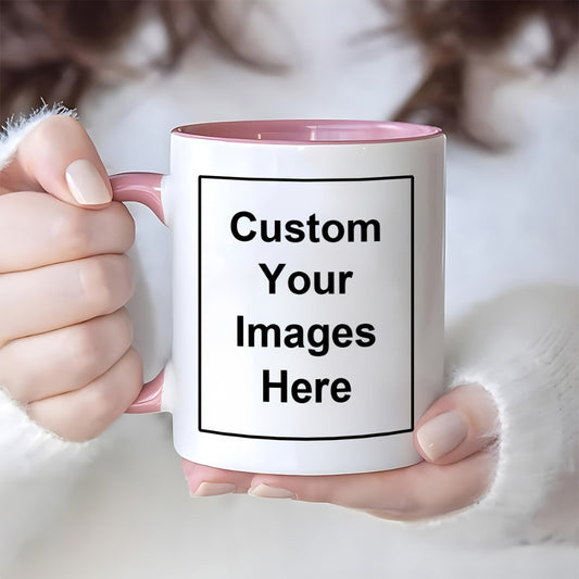 1pc 11-Ounce Customizable Ceramic Coffee Mug - Personalize with Your Photos, Text, And Logo | Reusable And High Quality | Perfect for Office, Home, Or Holiday Gifts | Hand Wash Only, Personalized Drinkware | Multifunctional Design Mug | Pink Interior, Wh