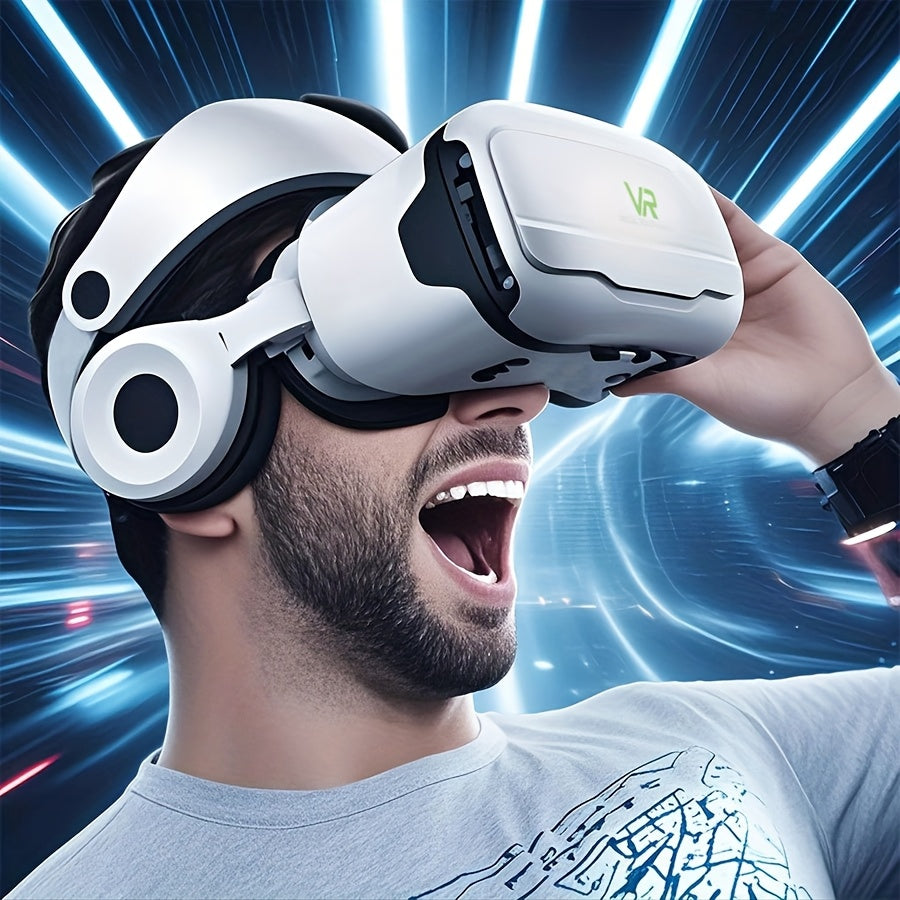 VR Headwear 3D Virtual Reality Glasses with Detachable Design, 11.94-16.59cm Mobile Phone Screen Support, Myopic Naked Eye Viewing, Multi-Function Buttons & Telescopic Headband for Gaming & Virtual Reality Immersive Experience, Headset for Gaming, Headba