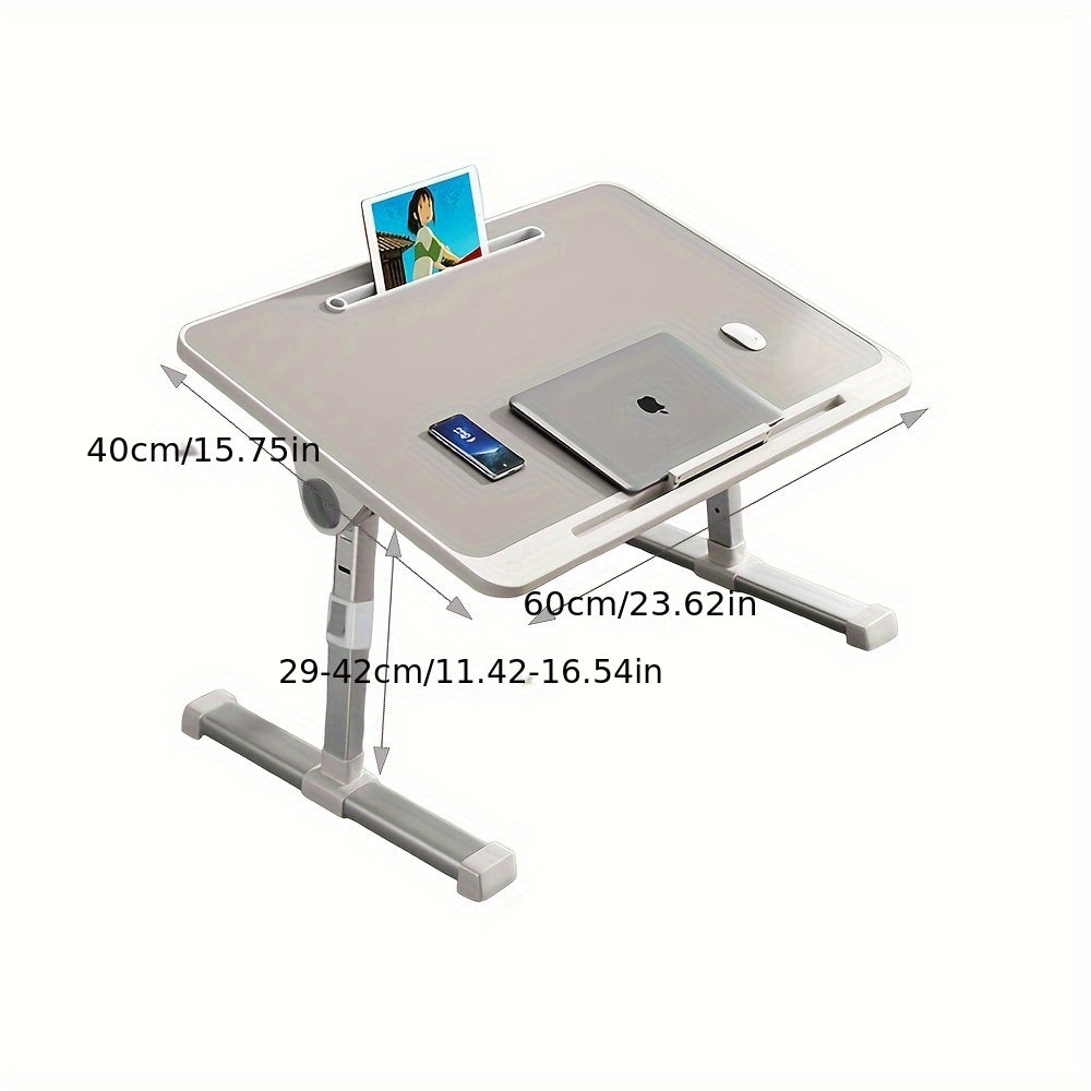 Adjustable Foldable Laptop Bed Table, 60x40cm, Aluminum Alloy, Dual-Level Height Adjustment (29-42cm), Portable Design with Drawer and Bookshelf, Ideal for Home Office Use, Laptop Table for Bed