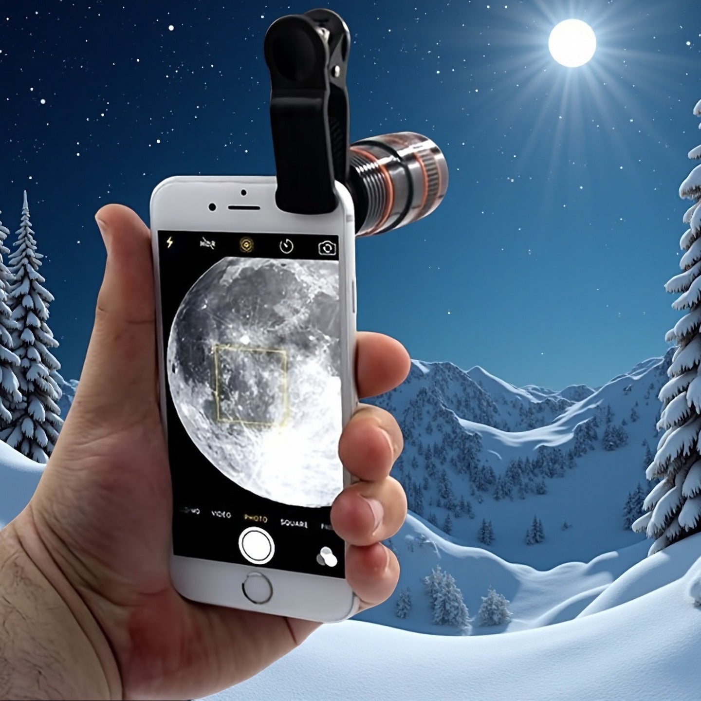 HD 8x Optical Zoom Clip-On Smartphone Telescope Lens - PVC, No Battery Needed, Enhances Night Photography, Ideal for Stargazing and Outdoor Adventures, Durable Construction, Night Photography Accessory, Clipon Design, No Battery Required