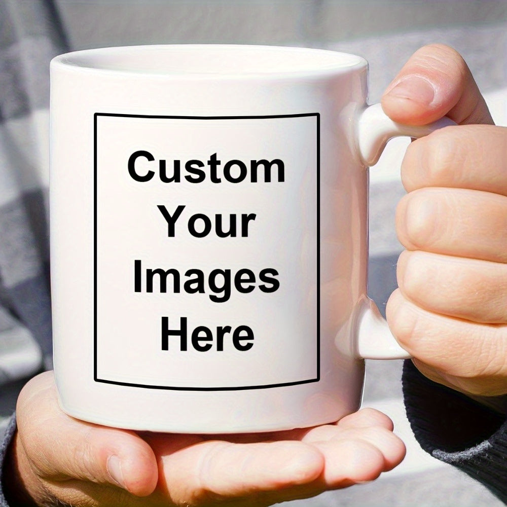 1pc 11-Ounce Customizable Ceramic Coffee Mug - Personalize with Your Photos, Text, And Logo | Reusable And High Quality | Perfect for Office, Home, Or Holiday Gifts | Hand Wash Only, Personalized Drinkware | Multifunctional Design Mug | Pink Interior, Wh