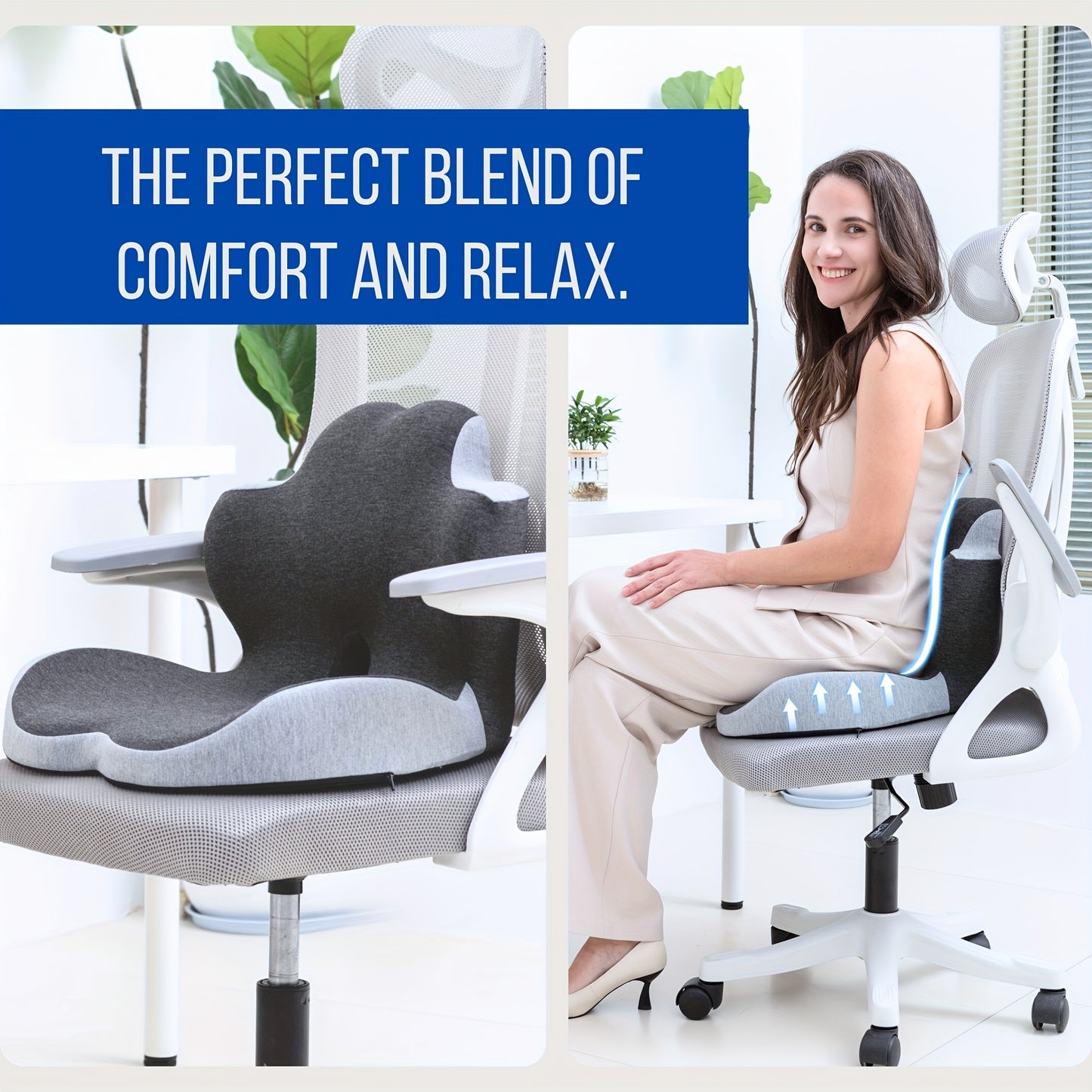 A Seat Cushion with a Backrest That Effectively Supports The Lower Back, Providing Comfort And Breathability. The Central Control Area Is Designed to Relieve Pressure on The Tailbone, Making It Suitable for Office Chairs And Car Seats. It Is Made from Br
