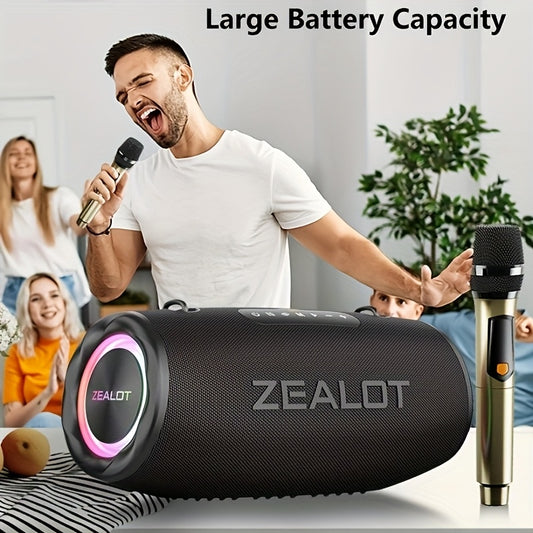 ZEALOT S87m Portable Wireless Speakers with Two Wireless Karaoke Microphones, Dual Pairing. Shoulder strap for Outdoor, Long Battery Life, 24 Hours Playtime Loud Stereo, Booming Bass, Ideal for Home Karaoke and Singing
