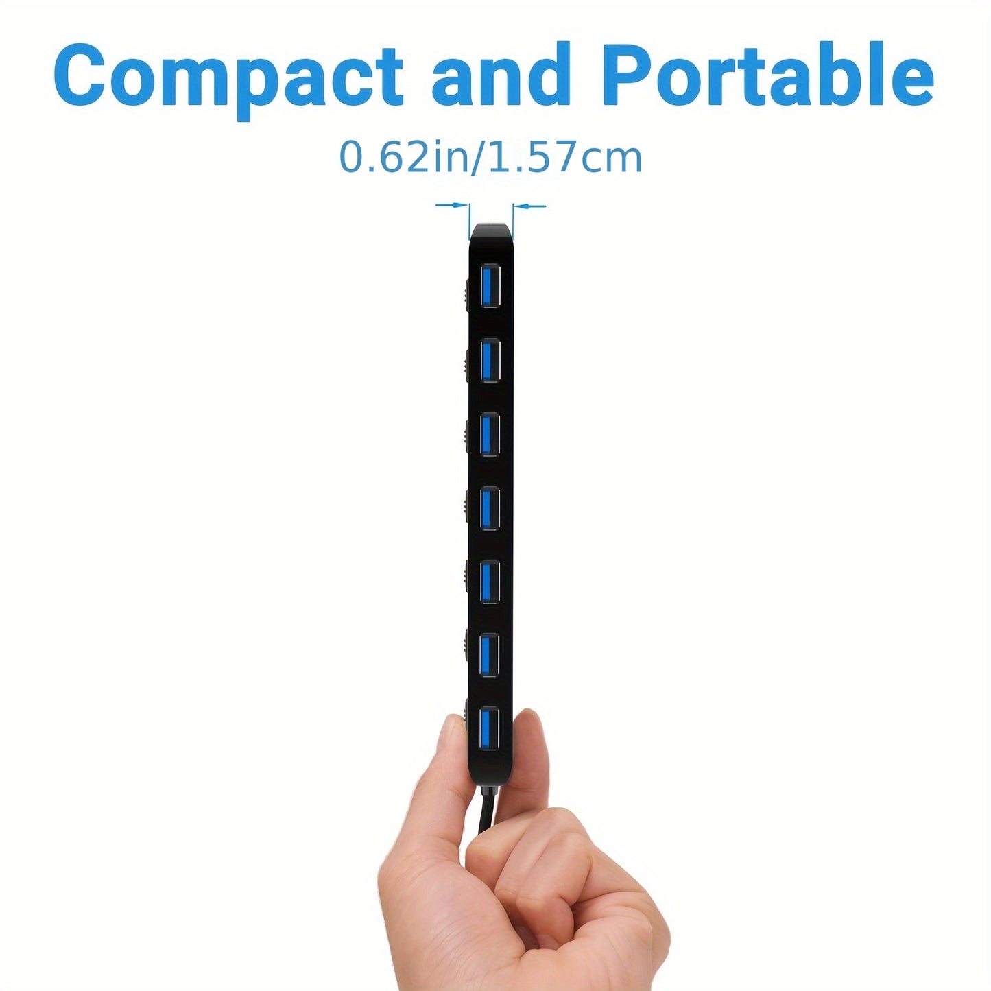 7-Port USB 3.0 Hub with 116.43cm Extension Cable and Independent LED Power Switch, Ultra-Thin Design, Black, High-Speed Data Transfer, Compatible with PC, Laptop, and More USB Ports for Extended Data Capability, USB 2.0 Interface, Laptop Accessories | Sl