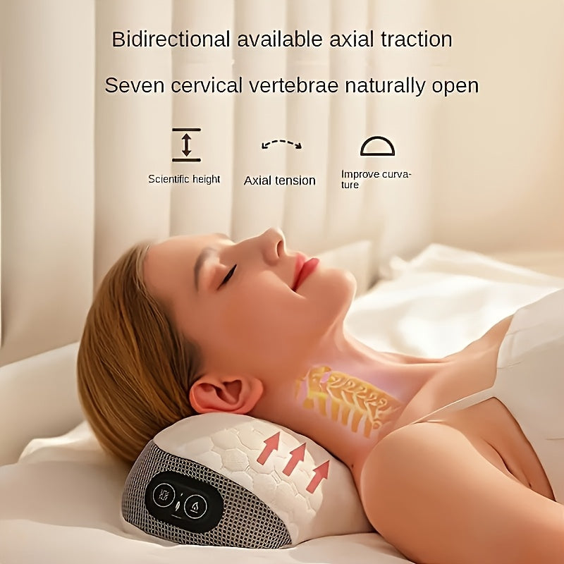 USB-Powered Memory Foam Neck Relief Pillow with Heat & Vibration Massage | Ergonomic Design for Cervical Support | Ideal for Bedtime Comfort, Relaxation Aid|Ergonomic Neck Pillow|Memory Foam Pillow