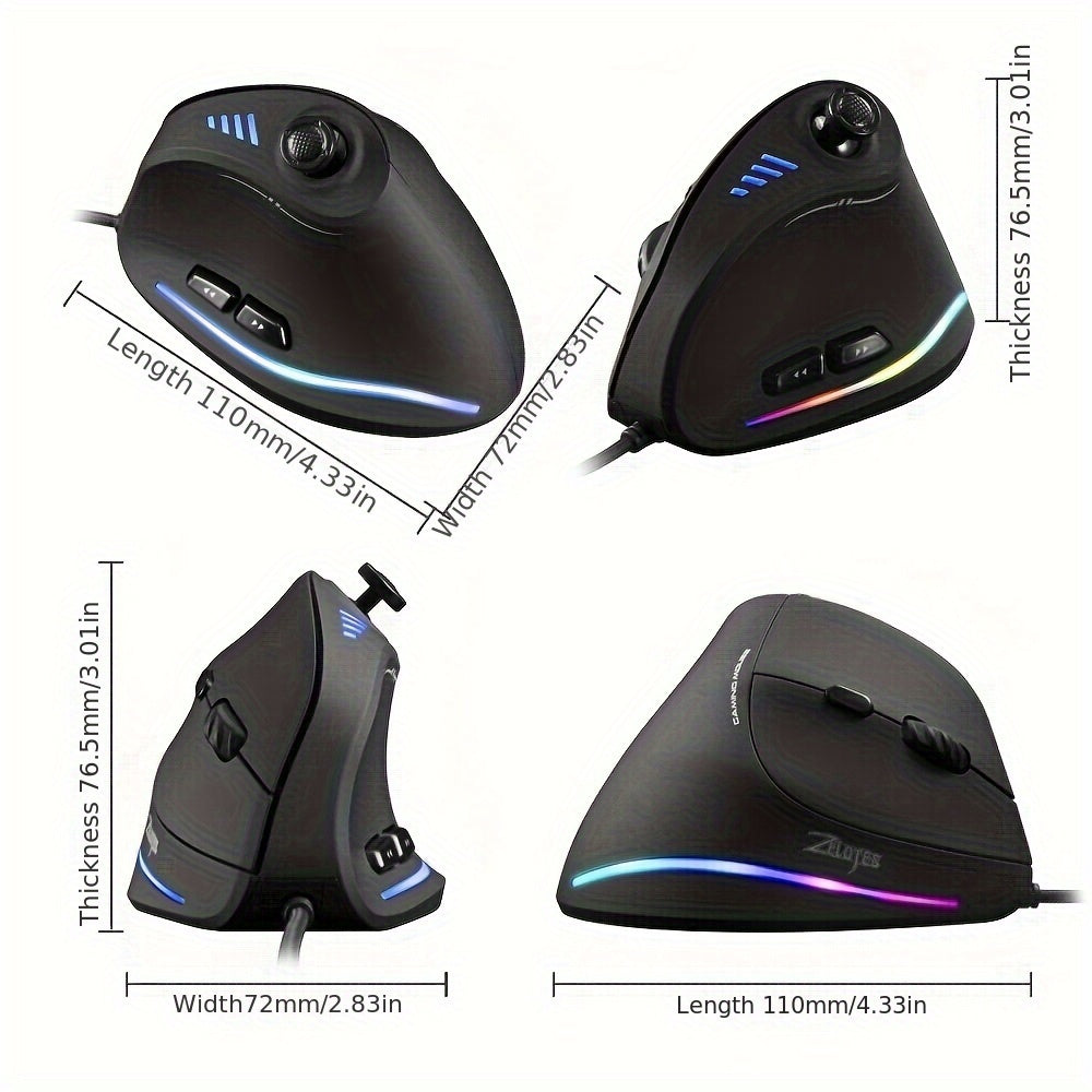 JOMAA C18 Wired Gaming Mouse with Vertical Rocker, Customizable Macro Programming, RGB Lighting, Optical Movement Detection, USB Connection, Ambidextrous Design - Ideal for PC and Laptop Use, Computer Mouse for Desktop