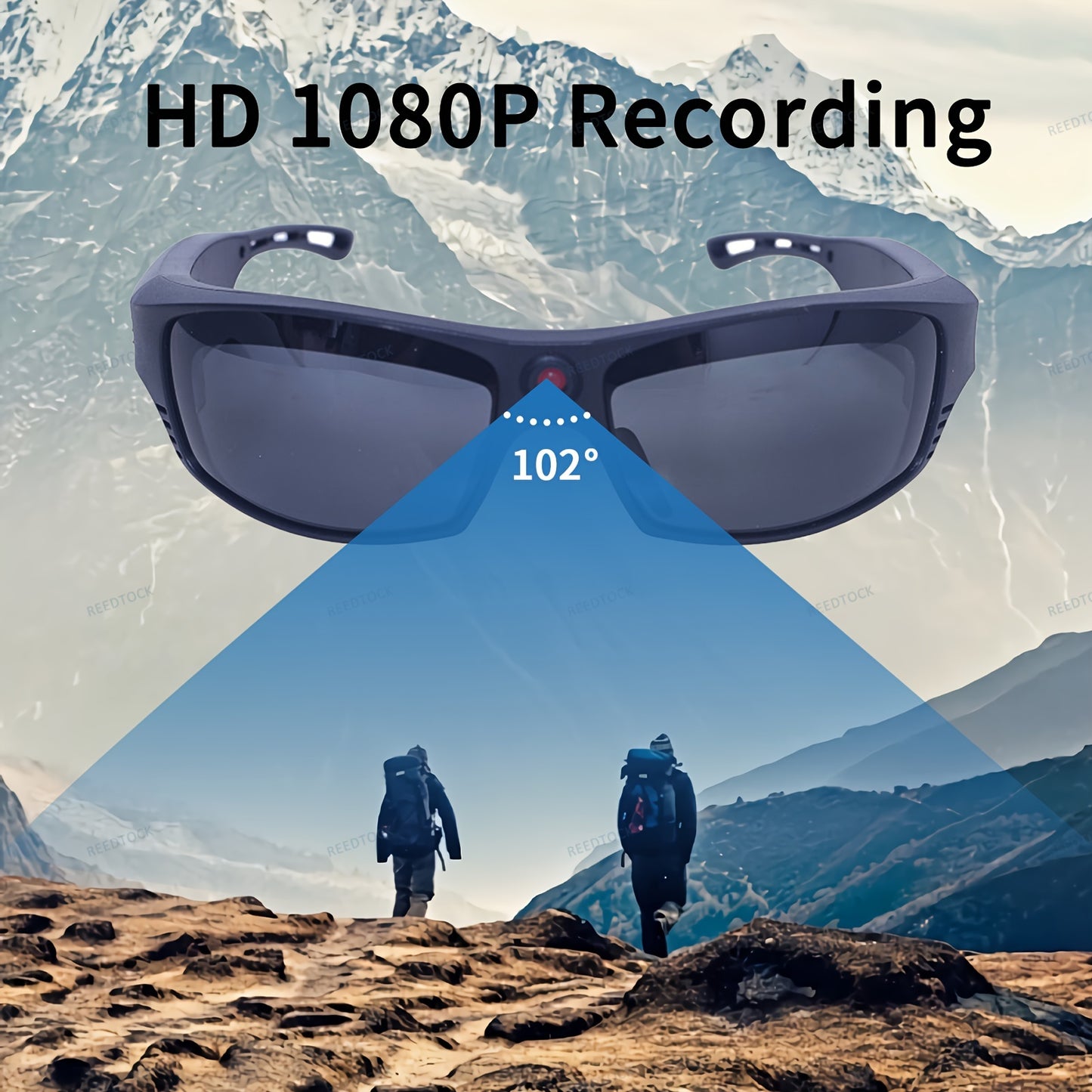 REEDTOCK Smart Glasses, HD 1080P Video Camera, Wireless BT Earphones, Open Ear Headphones, Sports Action Camera for Outdoor, Rechargeable Battery, Electronic Parts Included