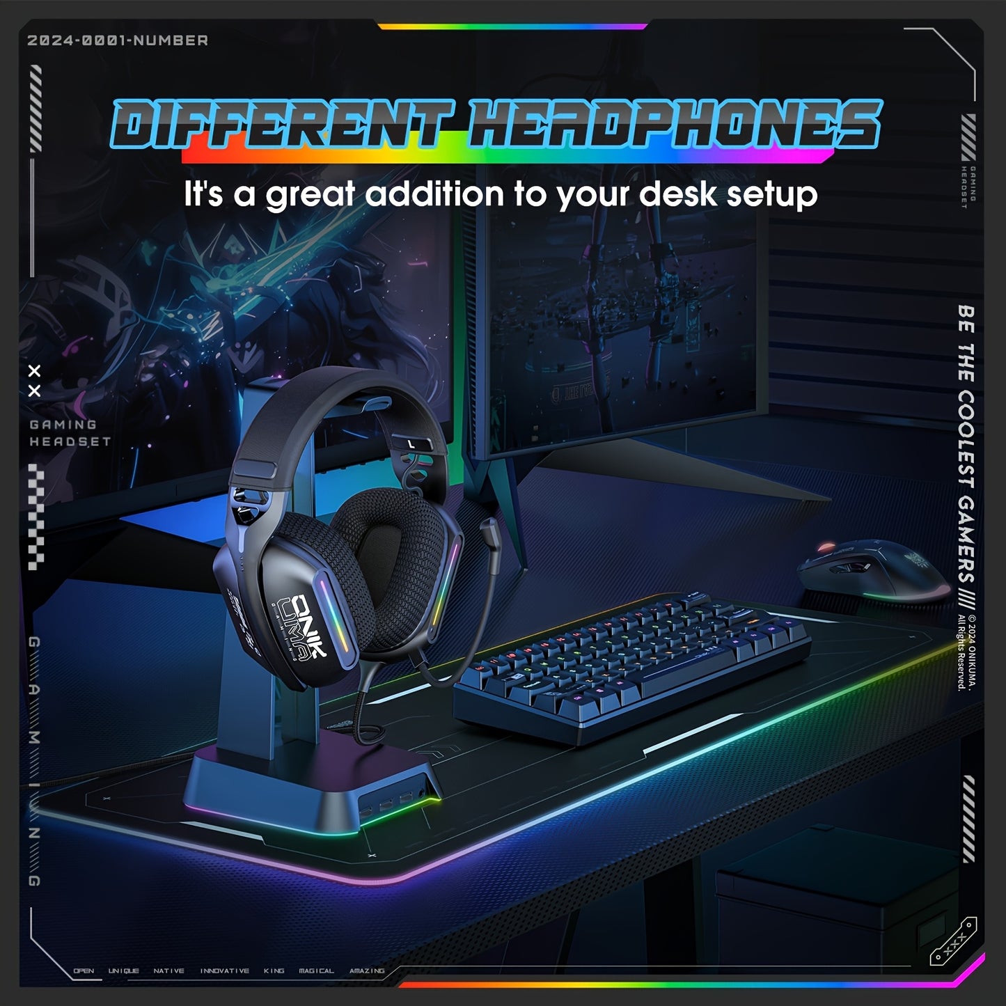 ONIKUMA Over-Ear Gaming Headphones with Full Coverage Padded Ear Cups, Flexible Mic & Button Controls - USB Wired Headphones for PC, Movies, Games, Anime, and More