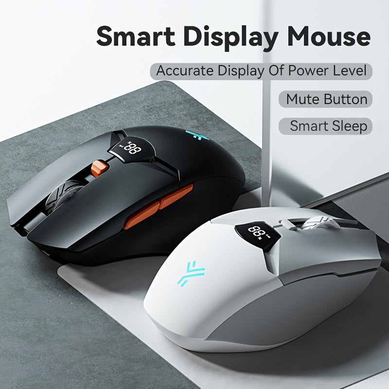 Wireless 2.4G/Wireless Dual-Mode Mouse with Intelligent Display, S203 Chip, 5 Adjustable Speeds (800-6400 DPI), 600mAh Battery, 6-Button Design, Left/Right Button Mute, Ergonomic Right-Handed Grip, USB-C Rechargeable for PC, Laptop, Travel & Office Use,