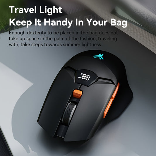 Wireless 2.4G/Wireless Dual-Mode Mouse with Intelligent Display, S203 Chip, 5 Adjustable Speeds (800-6400 DPI), 600mAh Battery, 6-Button Design, Left/Right Button Mute, Ergonomic Right-Handed Grip, USB-C Rechargeable for PC, Laptop, Travel & Office Use,