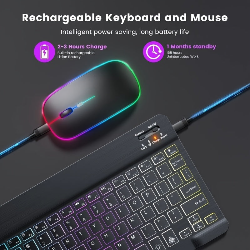 2pcs Ultra-Thin Wireless Backlit RGB Keyboard and Mouse Set, Supports BT3.0+2.4G Dual Mode Connection, Multi-System Compatible, Suitable for Mobile Phones, Tablets, Laptops, etc., Elegant Gift