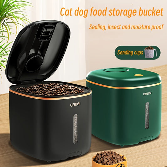 1pc Large Capacity 5/10kg Pet Food Storage Container, Airtight Dog Cat Dry Food Storage, Moisture Proof Pet Treat Food Storage Bucket With Measuring Cup