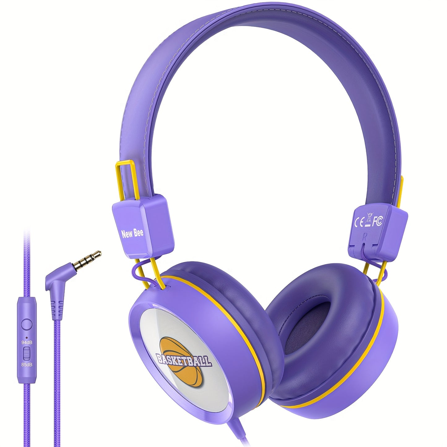 94dB Safe Volume, Kids Wired Headphones with Mic for School, 3.5mm Jack and Tangle-Free Nylon Cable, Royal Blue, Lavender Over-Ear Music Headset with Microphone, School Headphones, Safe Listening, Comfortable Design, Stylish Headphones, Durable Build, Ea