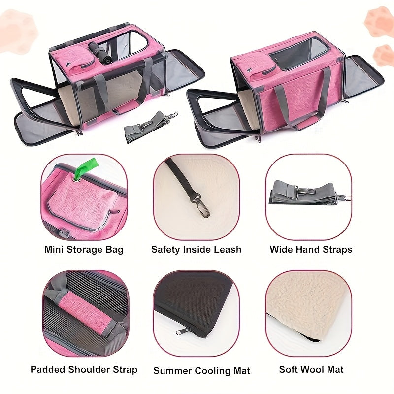 Soft-Edge Pet Travel Carrier for Medium Cats & Small Dogs - Foldable, Zipper Closure, Carry Handle - Ventilated Portable cat & dog cage - Lightweight & Sturdy for Vet, Airplane, Car, Home - Pet Safety Travel Bag, Dog Carrier for Small Dogs, Durable Polye