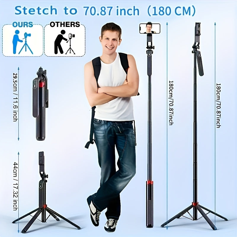1pc 10.0meter Wireless Selfie Stick with Anti-Shake, Retractable Strap & Portable Tripod Stand - USB, Durable ABS Material for Outdoor Travel, Vlogging, Group Photos - Phone Camera Accessory, Outdoor Photography | Versatile Tripod Stand | Retractable Sel