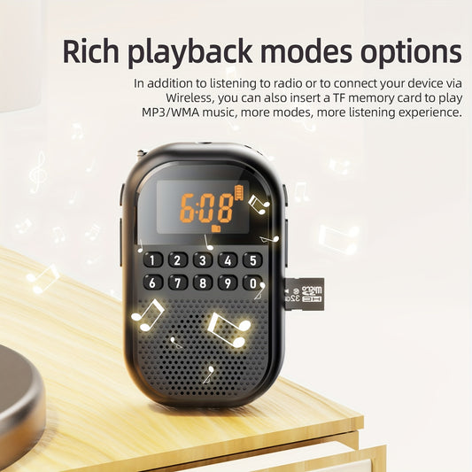 Mini FM/AM Portable Radio with Wireless, Card Slot and Charging Three Search Methods + Multiple Mode Selection Wireless Plug-in Radio Suitable for Outdoor Use