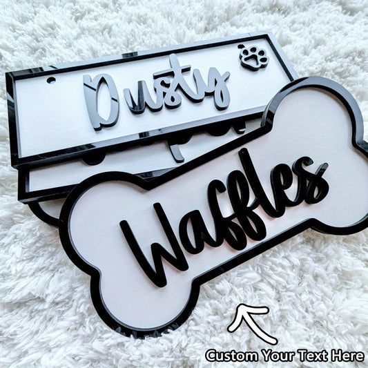 Customizable Acrylic Pet Name Tag - Personalized Dog & Cat Name Plaque with "Dusty" & "Waffles" Design, Ideal for Dog & Cat Identification, Perfect Gift for Birthdays, Holidays, and Special Occasions, Pet Identification|Playful Design|Durable Acrylic, Pe