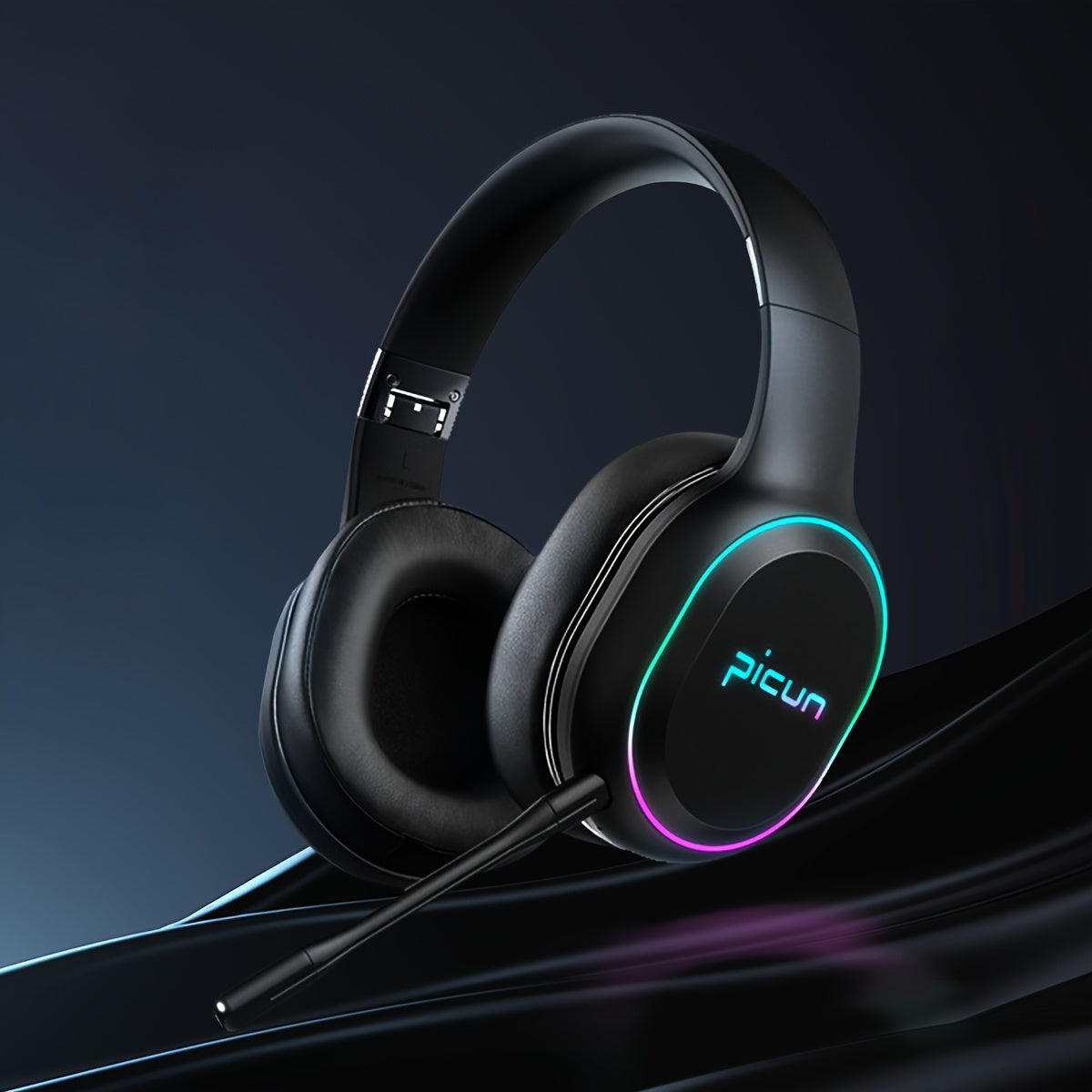 Picun Pro Wireless Gaming Headset - Ultra-Low 45ms Latency, 80Hrs Playtime, 3D Immersive Sound with Haptic Feedback, Noise-Canceling Mic, Multi-Platform Compatibility (PC/PS5/Xbox/Tablets), Fast Charging, Lightweight 250g Design, 3.5mm Headphone Jack, Ga