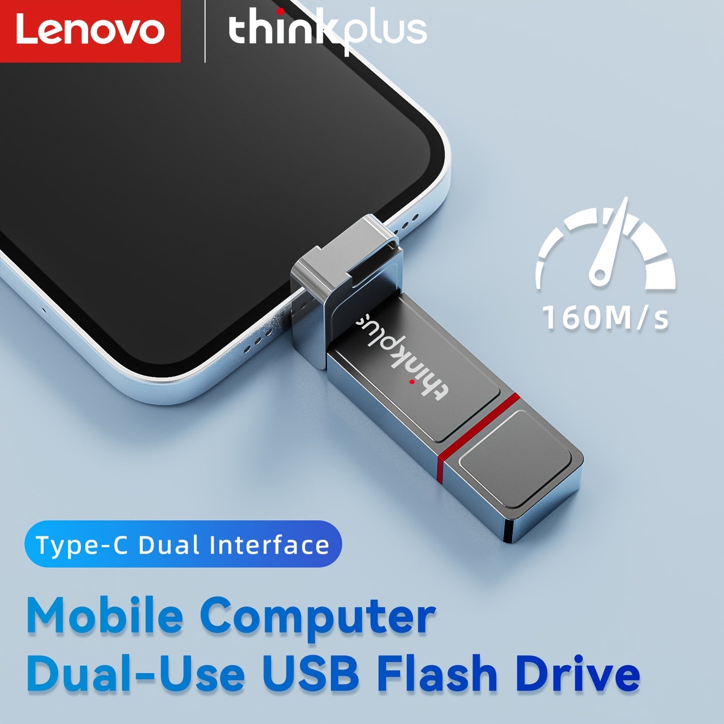 LENOVO USB3.2 Flash Drive, Plug and Play, High-efficiency Transmission, Tail Hollow Out Design, Easy to Carry Memory Stick, 32GB-512GB as you choose, Zinc Alloy Body USB Flash Drive, Rugged and Durable, Dual Connector Design, Compatible with TV, Computer