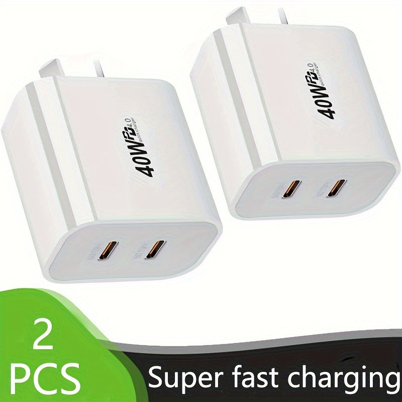 Set of 2 Australian Chargers with Dual PD 40W And Single PD 20W for Fast Charging Mobile Phones, Computers, Notebooks, Watches, And Headphones.